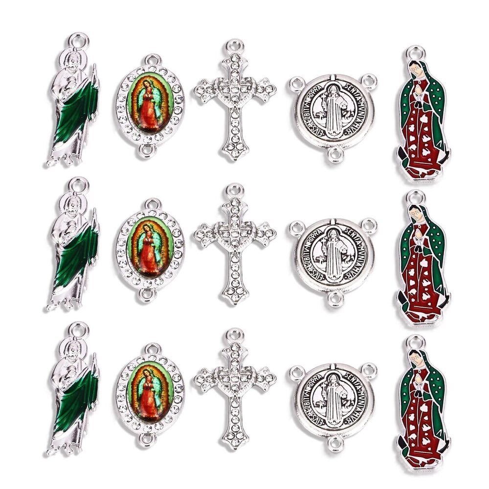 3233 30pcs Mixed Enamel Rhinestones Our Lady Virgin Mary Link Charms Saint